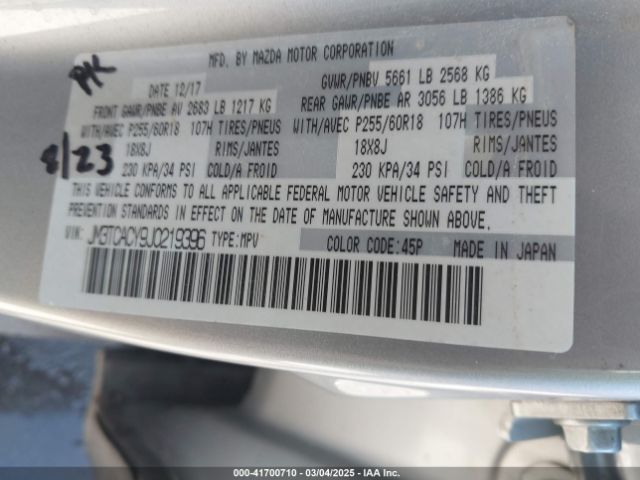 JM3TCACY9J0219396 Mazda Cx-9 Touring