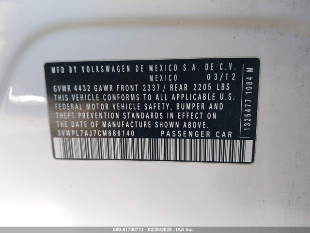 2012 Volkswagen Jetta Sportwagen 2.0l Tdi მანქანა იყიდება აუქციონზე, vin: 3VWPL7AJ7CM686140, აუქციონის ნომერი: 41700711