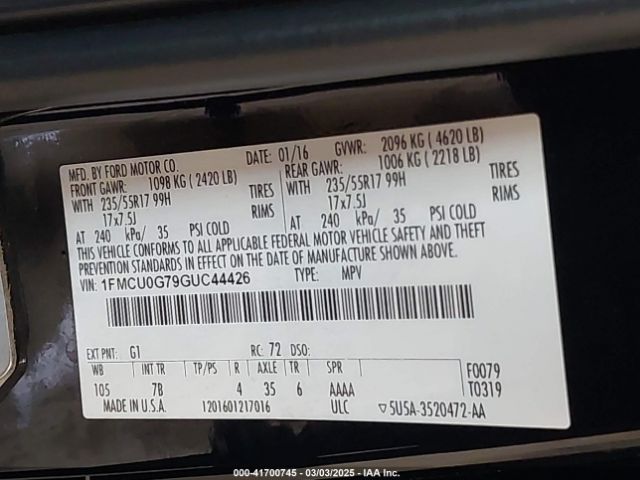 1FMCU0G79GUC44426 Ford ESCAPE SE