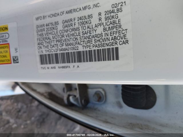 1HGCV2F94MA010922 Honda Accord Touring