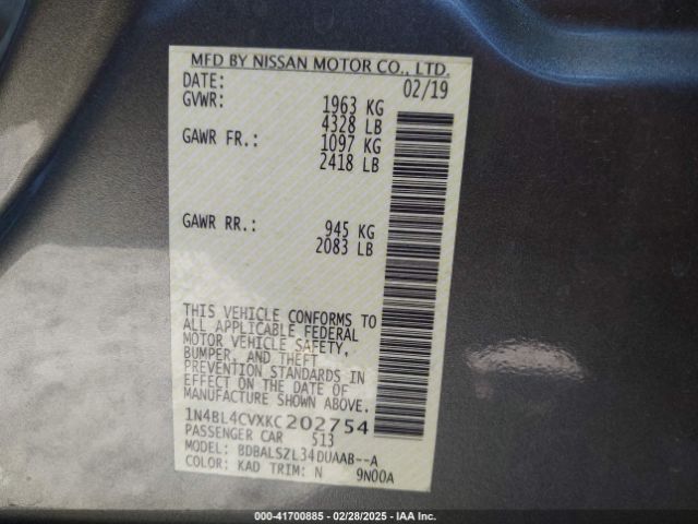 1N4BL4CVXKC202754 Nissan Altima 2.5 Sr