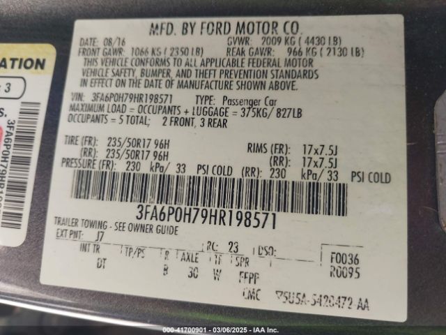 3FA6P0H79HR198571 Ford FUSION SE