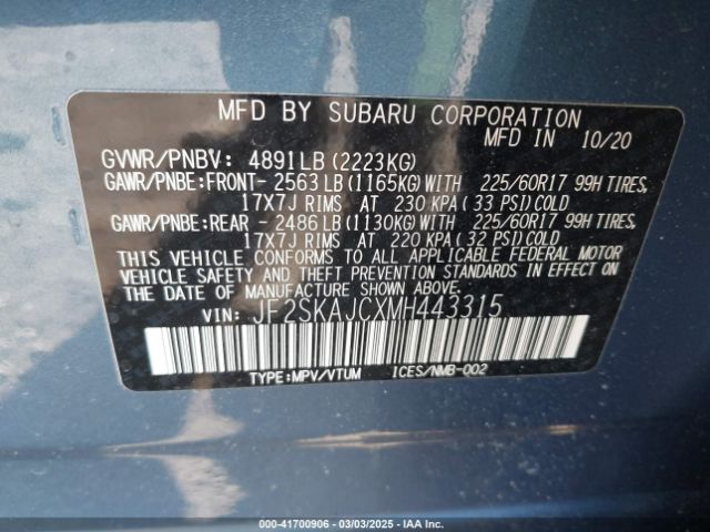 JF2SKAJCXMH443315 Subaru Forester Premium