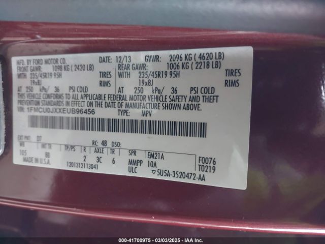 1FMCU0JXXEUB96456 Ford Escape Titanium