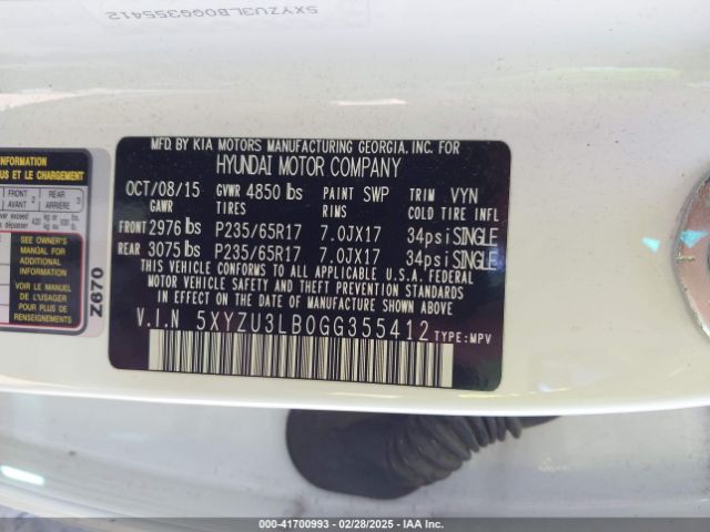 5XYZU3LB0GG355412 Hyundai Santa Fe Sport 2.4l