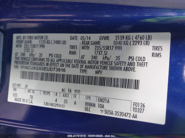 1FMCU9GX0EUD73916 Ford ESCAPE SE