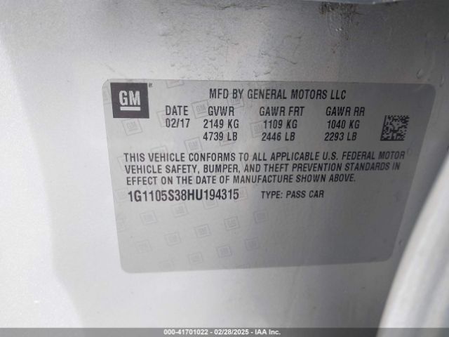 1G1105S38HU194315 Chevrolet IMPALA 1LT