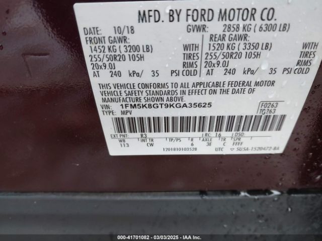 1FM5K8GT9KGA35625 Ford EXPLORER SPORT