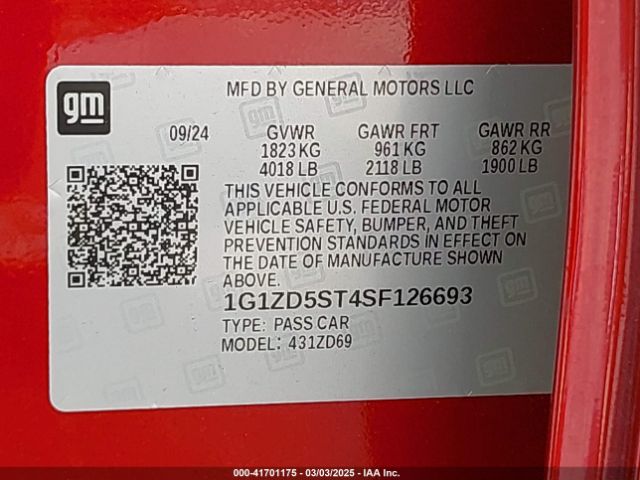 1G1ZD5ST4SF126693 Chevrolet Malibu Fwd 1lt