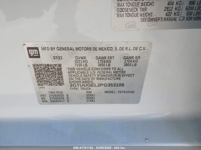 3GTUUGEL2PG353105 GMC SIERRA 1500
