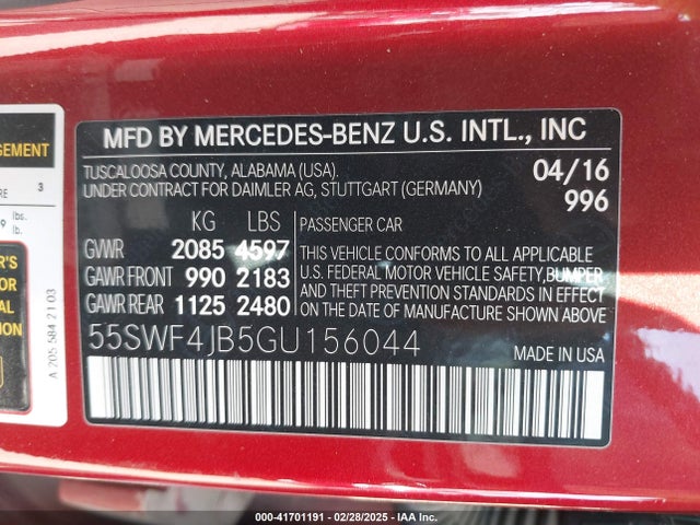 55SWF4JB5GU156044 Mercedes-Benz C-Class