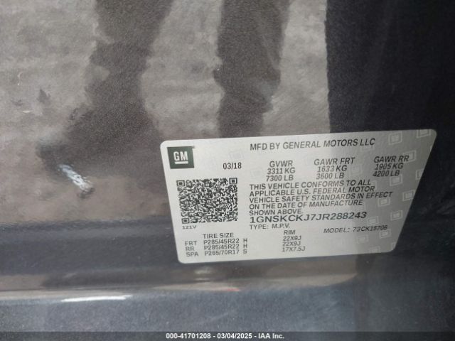 1GNSKCKJ7JR288243 Chevrolet Tahoe Premier