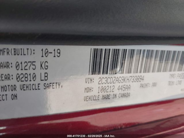 2C3CDZAG9KH733894 Dodge Challenger Sxt