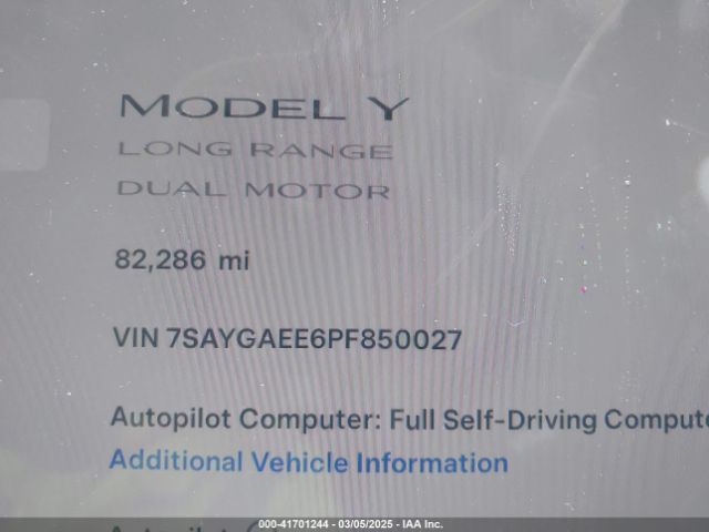 7SAYGAEE6PF850027 Tesla Model Y Awd/long Range Dual Motor All-wheel Drive