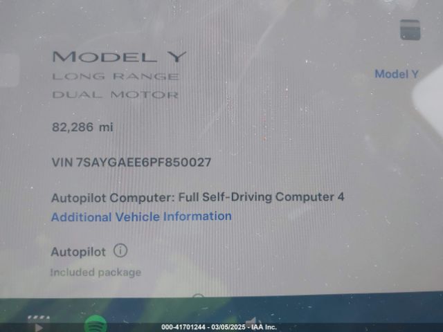 7SAYGAEE6PF850027 Tesla Model Y Awd/long Range Dual Motor All-wheel Drive