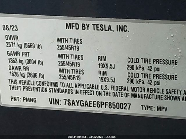 7SAYGAEE6PF850027 Tesla Model Y Awd/long Range Dual Motor All-wheel Drive