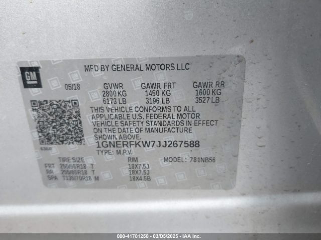 1GNERFKW7JJ267588 Chevrolet Traverse Ls