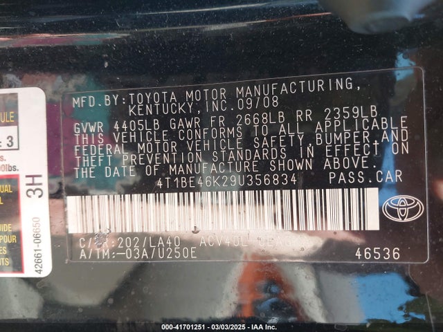 Aukcja sprzedaży 2009 Toyota Camry Xle, vin: 4T1BE46K29U356834, numer aukcji: 41701251