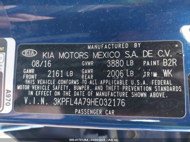 3KPFL4A79HE032176 KIA FORTE S