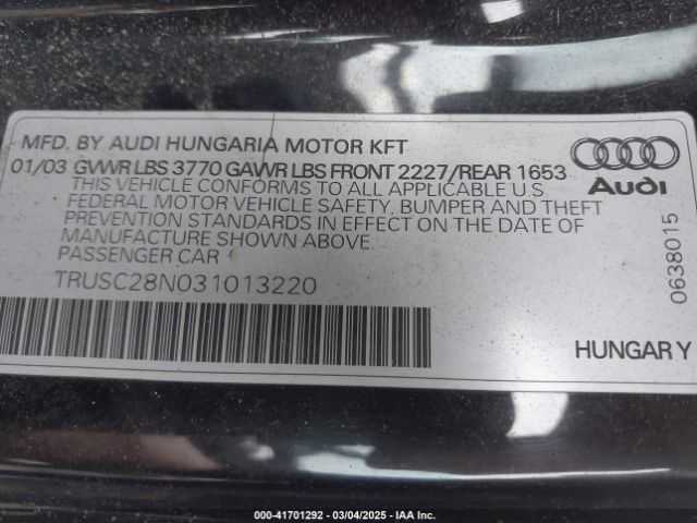 2003 AUDI TT TRUSC28N031013220 Photo 8