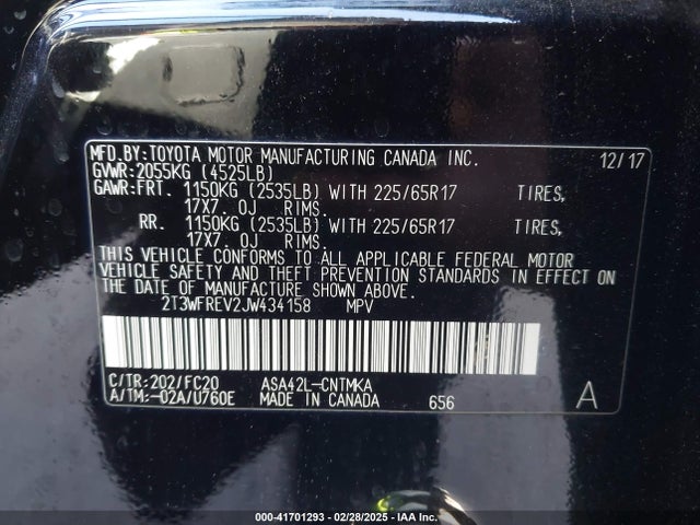 2T3WFREV2JW434158 Toyota 2ar-fe