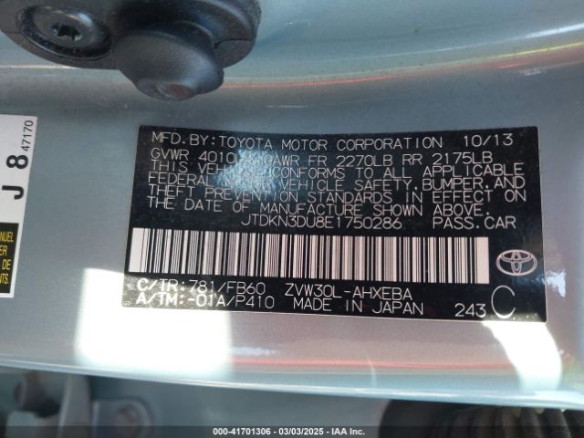 JTDKN3DU8E1750286 Toyota Prius Two