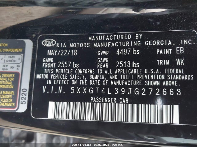 5XXGT4L39JG272663 KIA Optima Lx