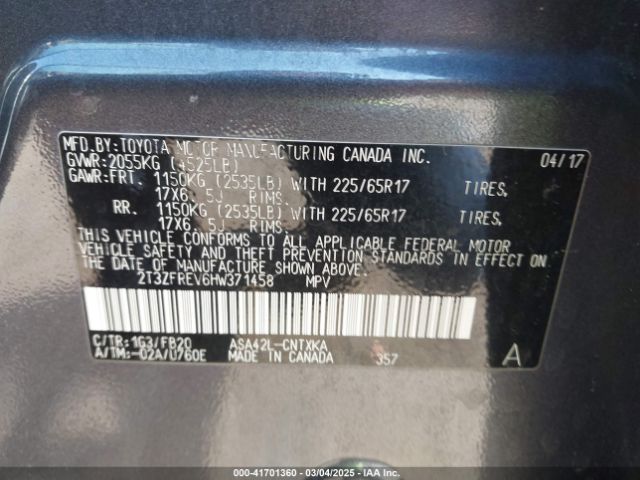 2T3ZFREV6HW371458 Toyota RAV4 LE