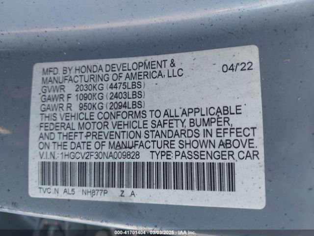 1HGCV2F30NA009828 Honda Accord Sport 2.0t