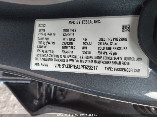 5YJ3E1EA2PF623217 Tesla Model 3 Rear-wheel Drive