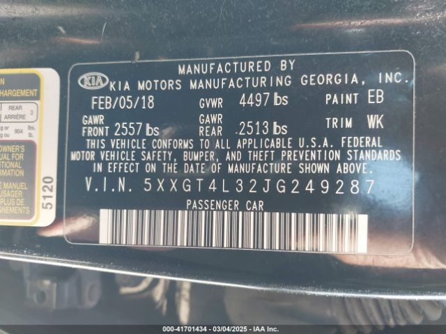 5XXGT4L32JG249287 KIA Optima Lx
