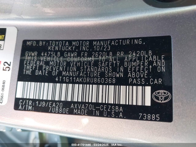 4T1G11AK0RU860368 Toyota CAMRY SE