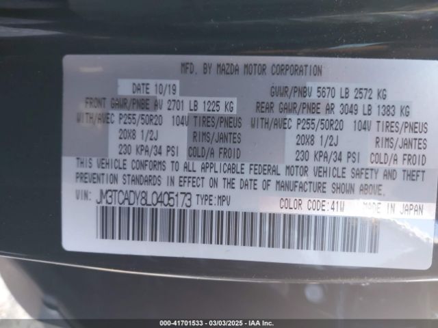 JM3TCADY8L0405173 Mazda Cx-9 Grand Touring