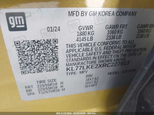 KL77LKE2XRC227913 Chevrolet Trax Fwd Activ