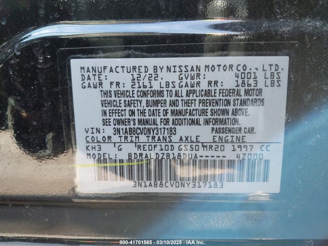 3N1AB8CV0NY317183 Nissan Sentra Sv Xtronic Cvt