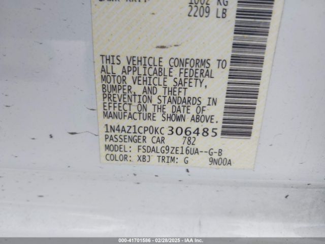 1N4AZ1CP0KC306485 Nissan Leaf Sl