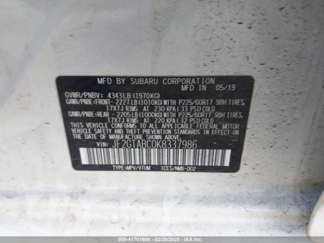 JF2GTABC0K8337986 Subaru Crosstrek 2.0i
