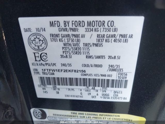 1FTFW1EF2EKF82156 Ford F-150 Fx4