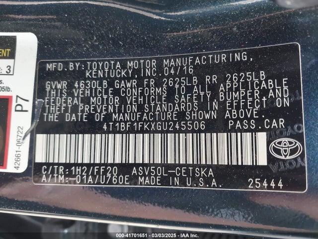 4T1BF1FKXGU245506 Toyota CAMRY SE