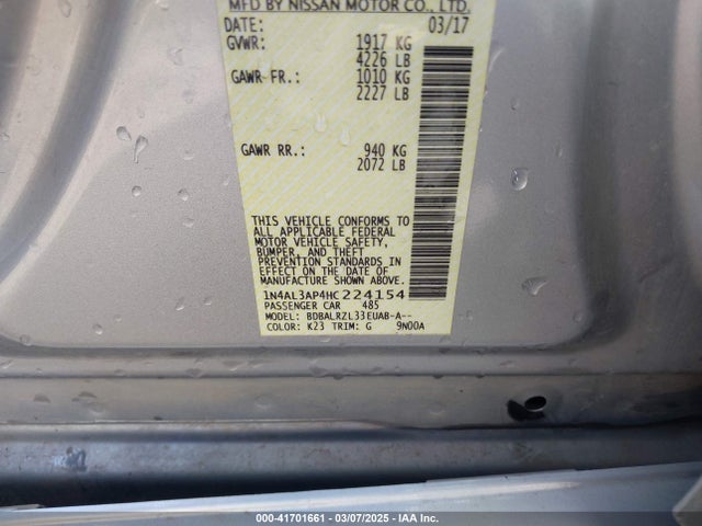 1N4AL3AP4HC224154 Nissan Altima 2.5 Sl