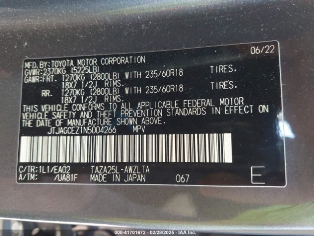 JTJAGCEZ1N5004266 Lexus NX 350