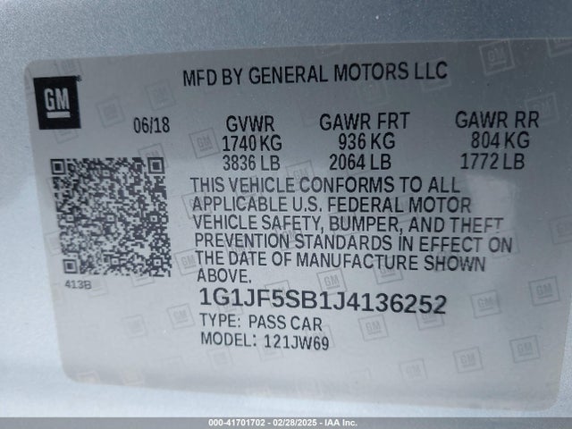 Chevrolet luv - mfi, variable valve timing, alum, e85 max 2018 1G1JF5SB1J4136252 Image 9