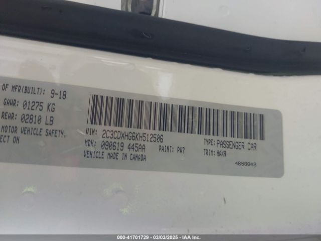2C3CDXHG6KH512506 Dodge Charger Gt Rwd