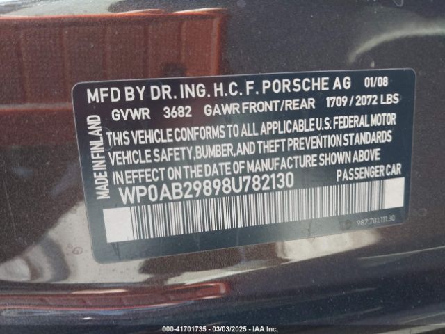 2008 PORSCHE CAYMAN S WP0AB29898U782130 Photo 8