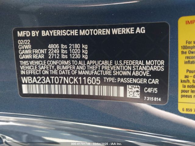 WBA23AT07NCK11605 BMW 430I