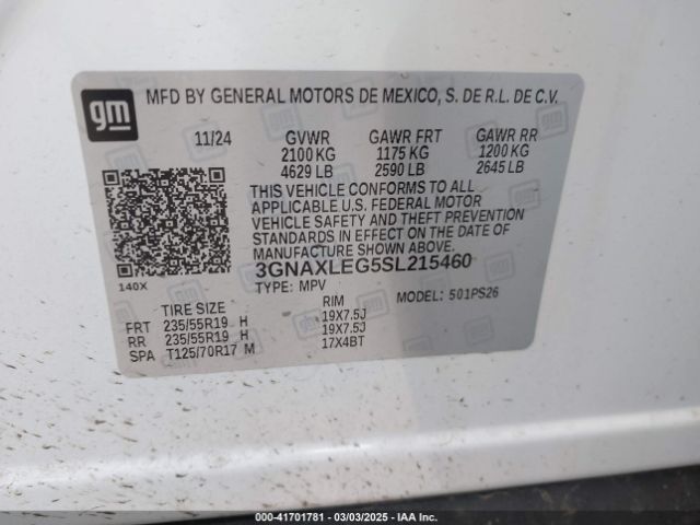 3GNAXLEG5SL215460 Chevrolet Equinox Fwd Rs