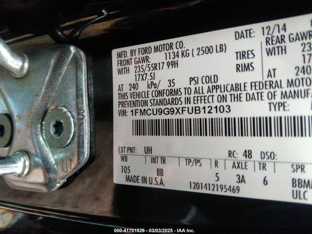 1FMCU9G9XFUB12103 Ford ESCAPE SE