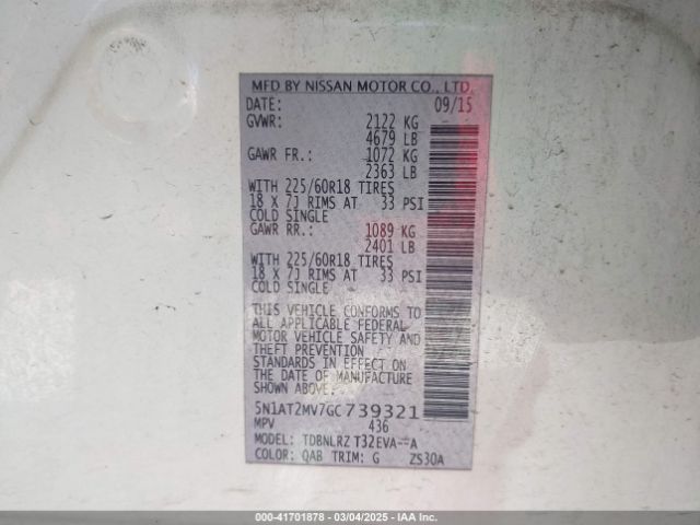 5N1AT2MV7GC739321 Nissan Rogue Sl