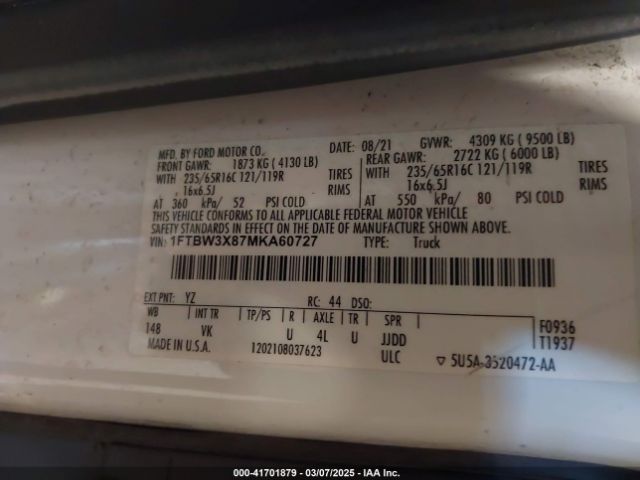 1FTBW3X87MKA60727 Ford Transit-350 Cargo Van