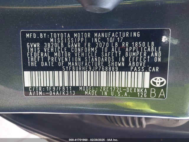 Toyota COROLLA LE 2018 5YFBURHE9JP768889 Image 9